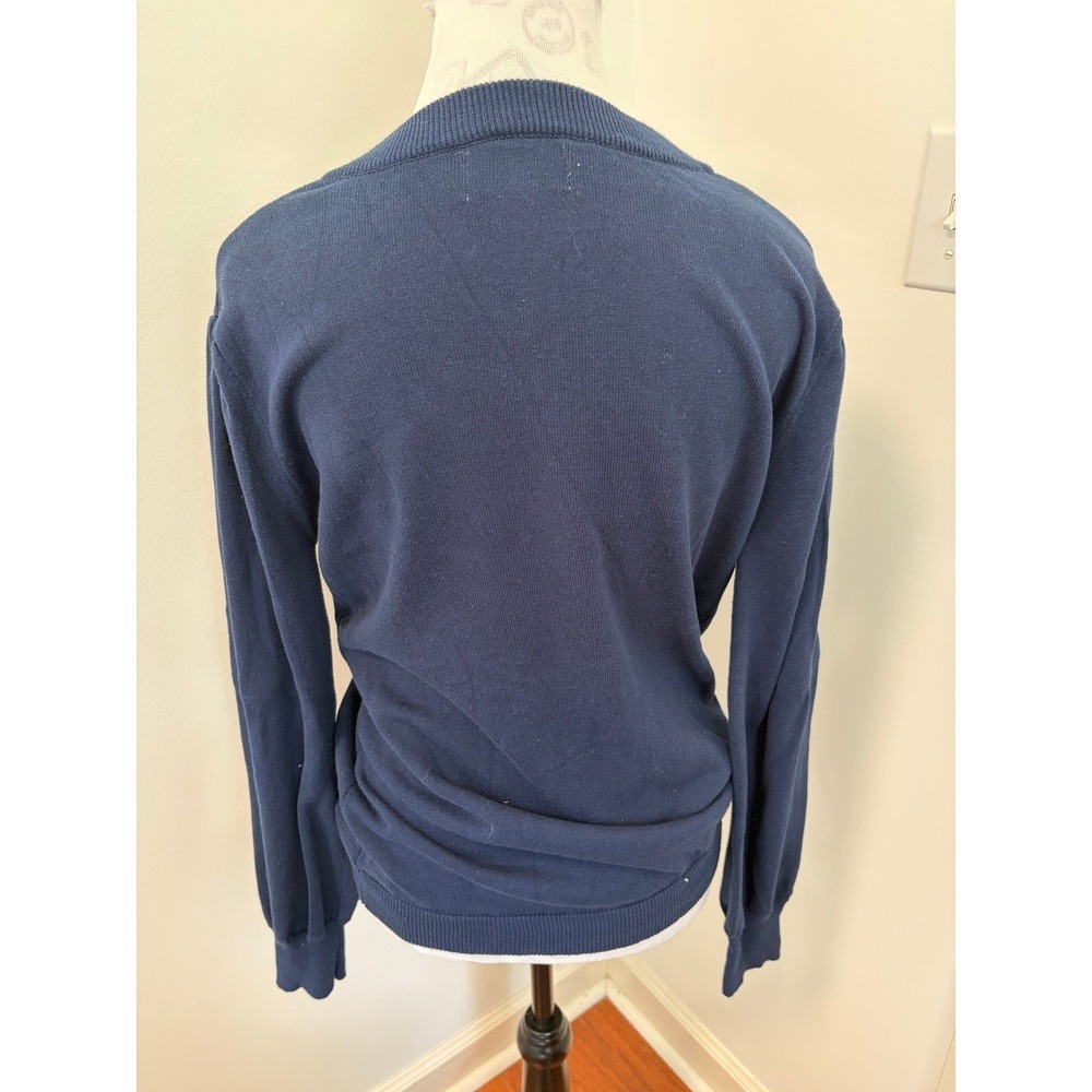OXKNIT Bird Sweater Women Large Cottagecore Navy Blue V-Neck Embroidered Cotton - Picture 4 of 5